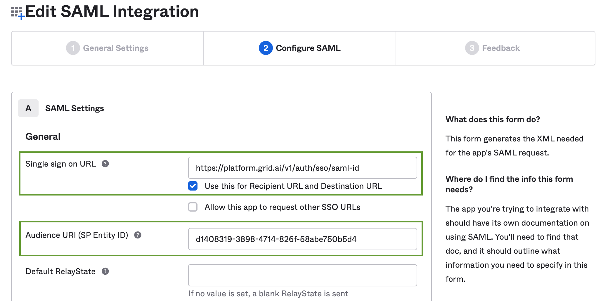 Okta Edit SAML Integration page.